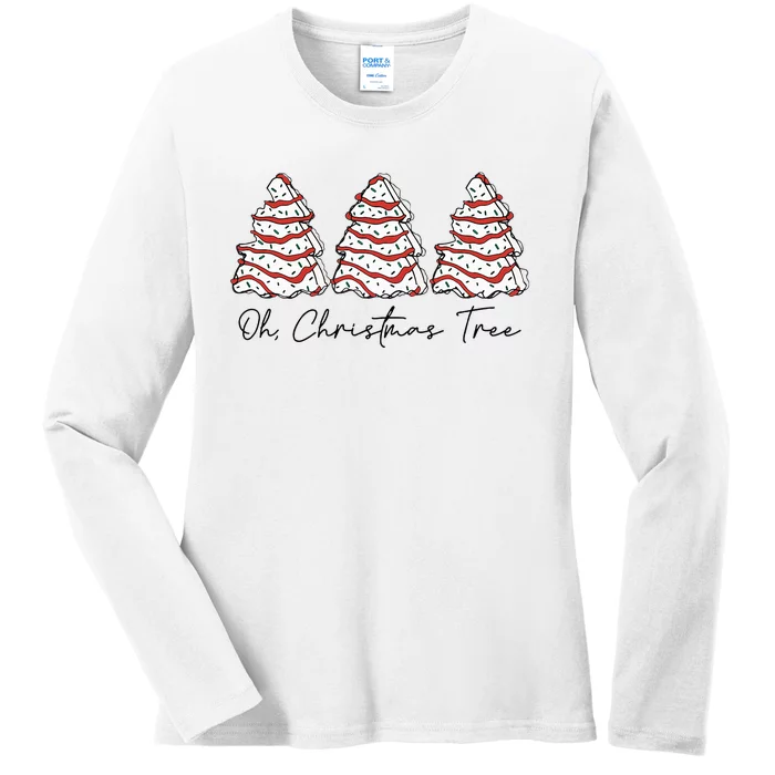 Groovy Oh Christmas Tree Xmas Lights Funny Tree Cakes Debbie Ladies Long Sleeve Shirt