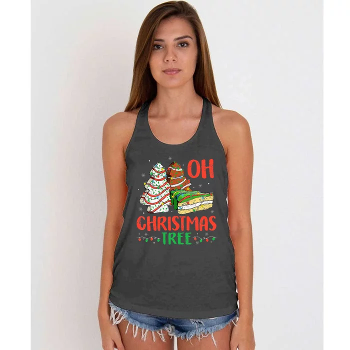 Groovy Oh Christmas Tree Cakes Debbie Becky Jen Cake Lovers Women's Knotted Racerback Tank