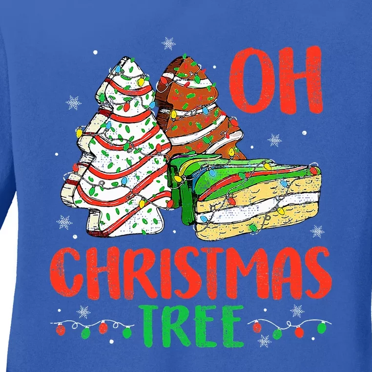 Groovy Oh Christmas Tree Cakes Debbie Becky Jen Cake Lovers Ladies Long Sleeve Shirt