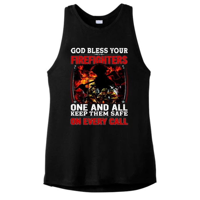 God Bless Firefighters Ladies Tri-Blend Wicking Tank