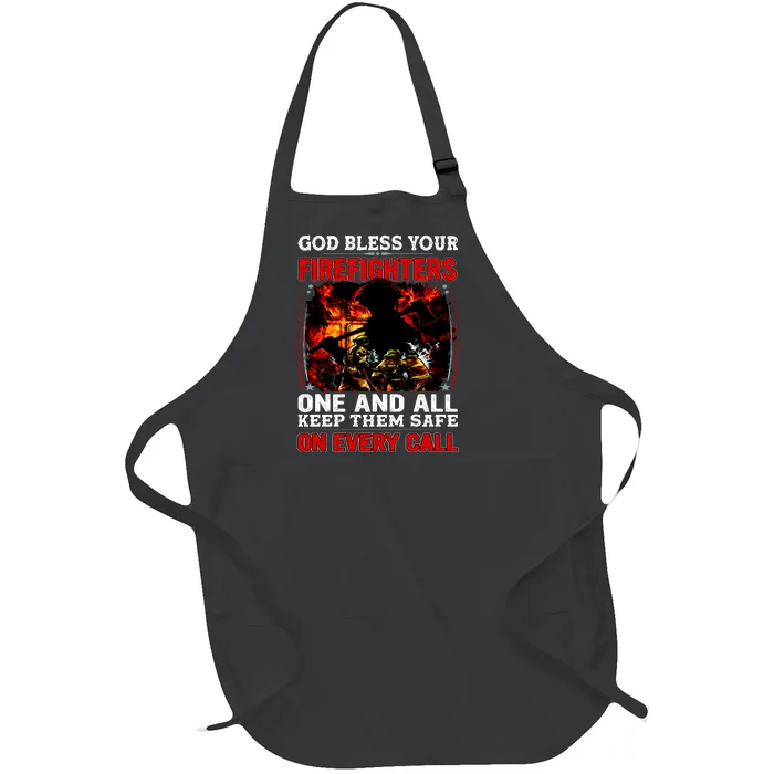 God Bless Firefighters Full-Length Apron With Pocket