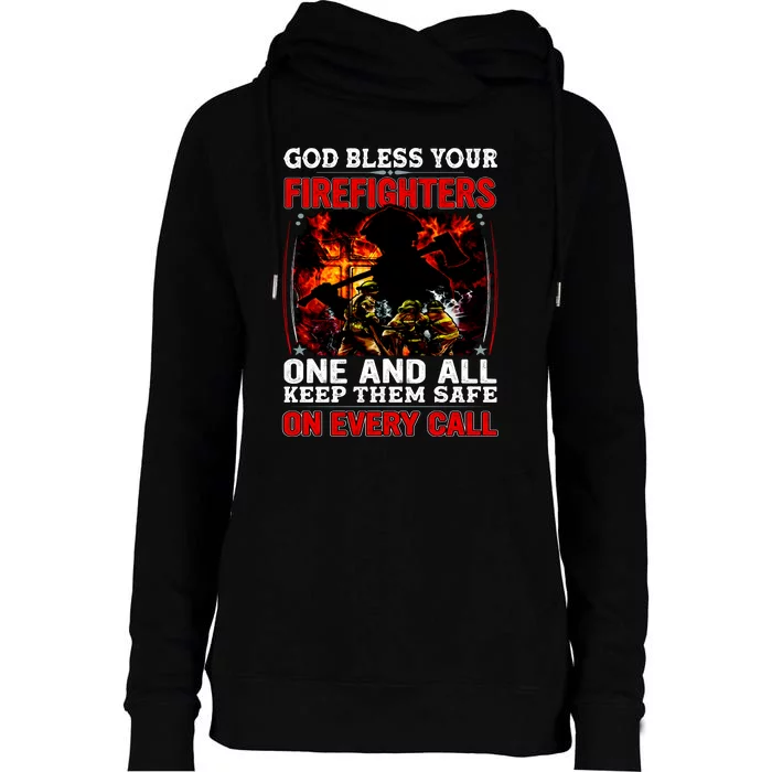 God Bless Firefighters Womens Funnel Neck Pullover Hood