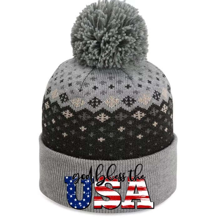 God Bless The USA American Flag The Baniff Cuffed Pom Beanie