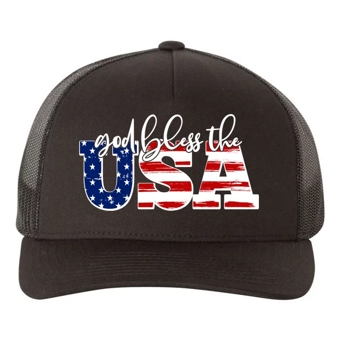 God Bless The USA American Flag Yupoong Adult 5-Panel Trucker Hat