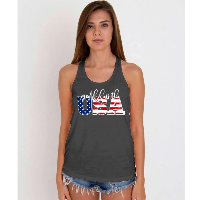 God Bless The USA American Flag Women's Knotted Racerback Tank