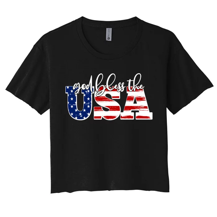 God Bless The USA American Flag Women's Crop Top Tee