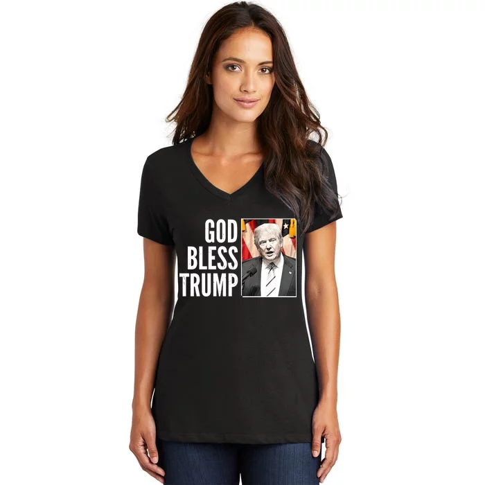 God Bless Trump Women's V-Neck T-Shirt