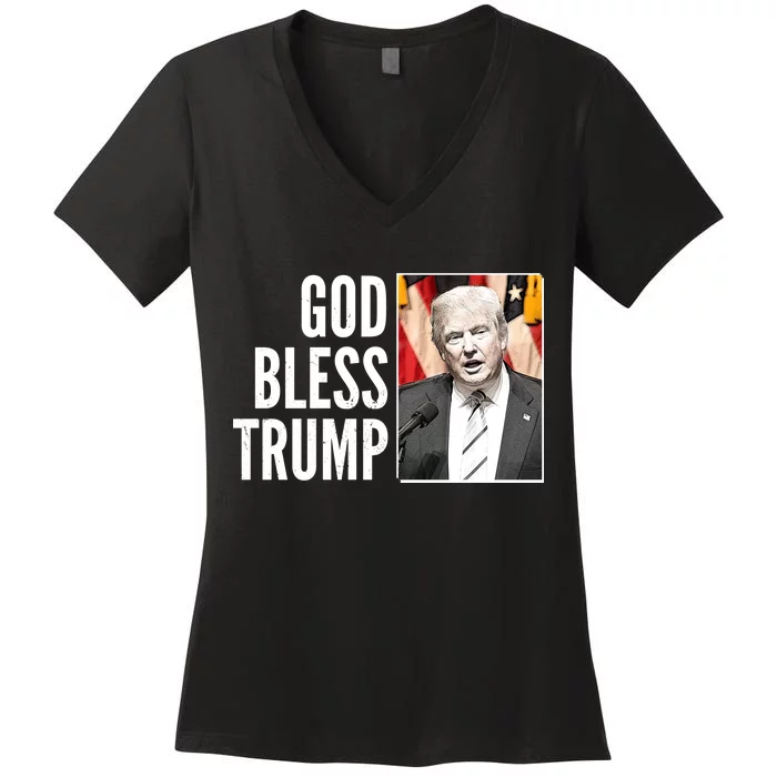 God Bless Trump Women's V-Neck T-Shirt