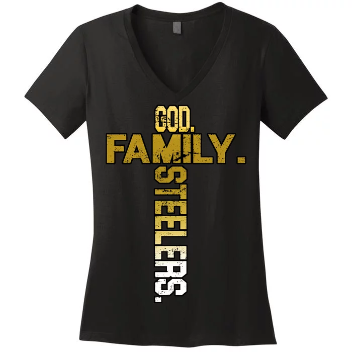 God Family Steelers Women's V-Neck T-Shirt