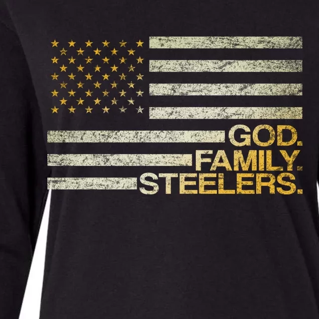 God Family Steelers American Football Flag Womens Cotton Relaxed Long Sleeve T-Shirt