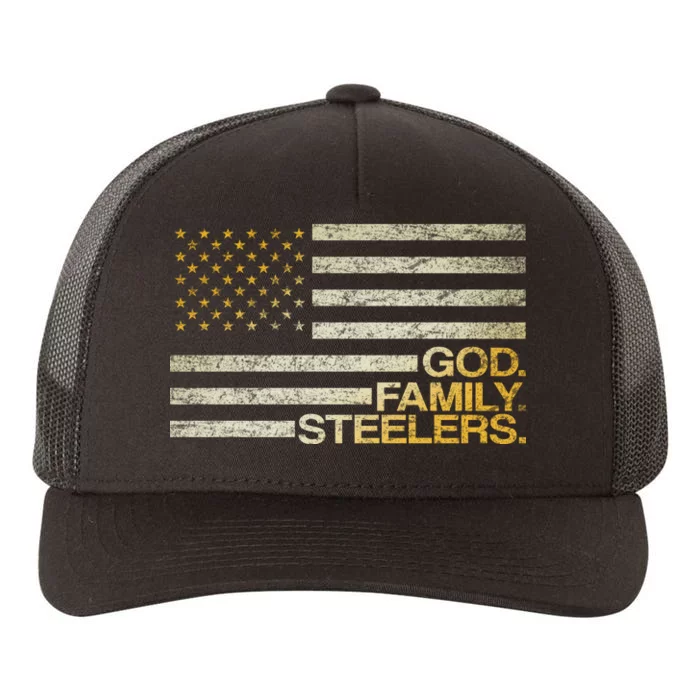 God Family Steelers American Football Flag Yupoong Adult 5-Panel Trucker Hat