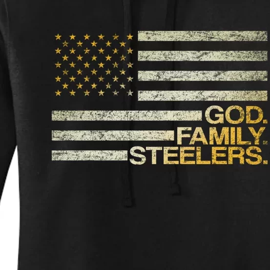 God Family Steelers American Football Flag Women's Pullover Hoodie