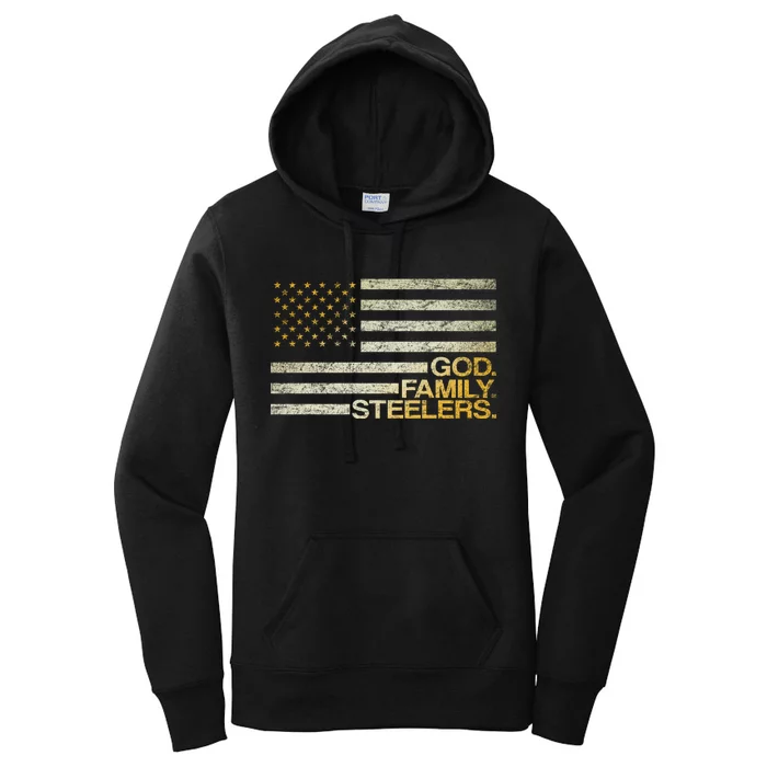 God Family Steelers American Football Flag Women's Pullover Hoodie