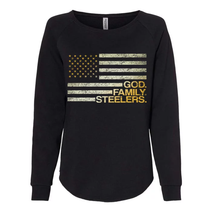 God Family Steelers American Football Flag Womens California Wash Sweatshirt