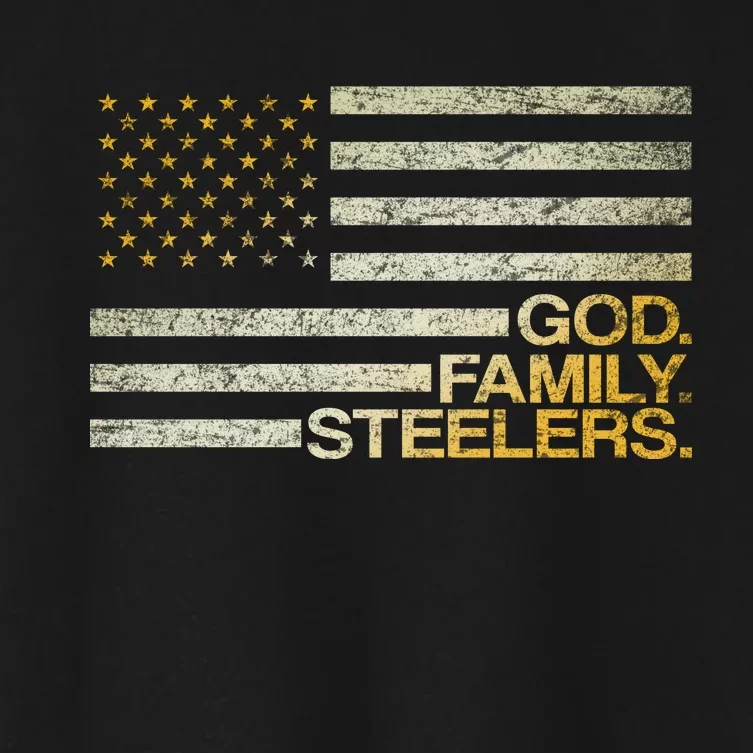 God Family Steelers American Football Flag Women's Crop Top Tee