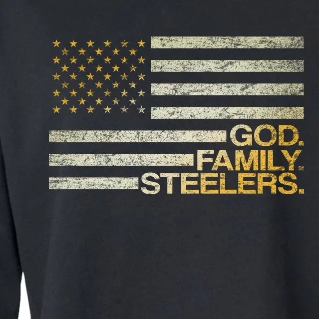 God Family Steelers American Football Flag Cropped Pullover Crew