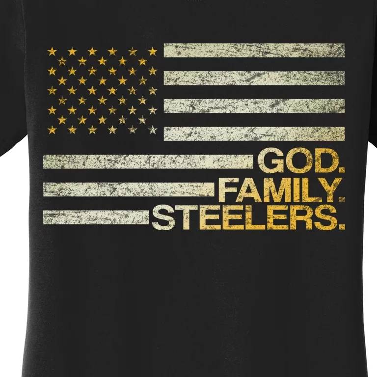 God Family Steelers American Football Flag Women's T-Shirt