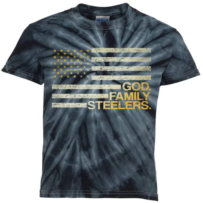 God Family Steelers American Football Flag Kids Tie-Dye T-Shirt