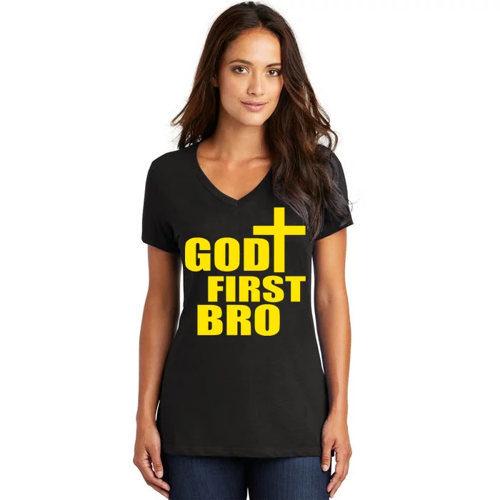 God First Bro Women's V-Neck T-Shirt