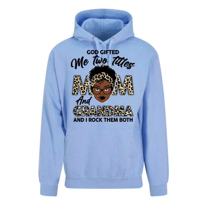 God Gifted Me Two Titles Mom and Grandma Leopard Style Unisex Surf Hoodie