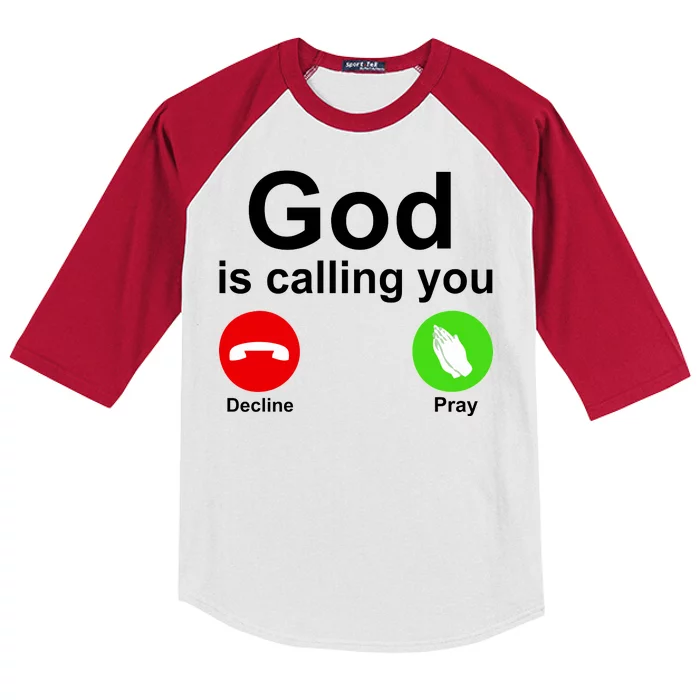 God Is Calling Decline or Pray Kids Colorblock Raglan Jersey