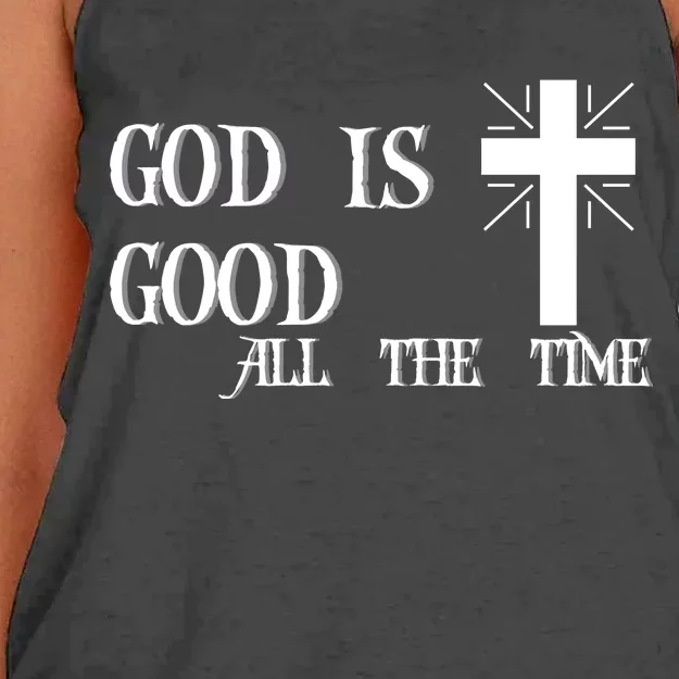 God Is Good All The Time With Cross Women's Knotted Racerback Tank