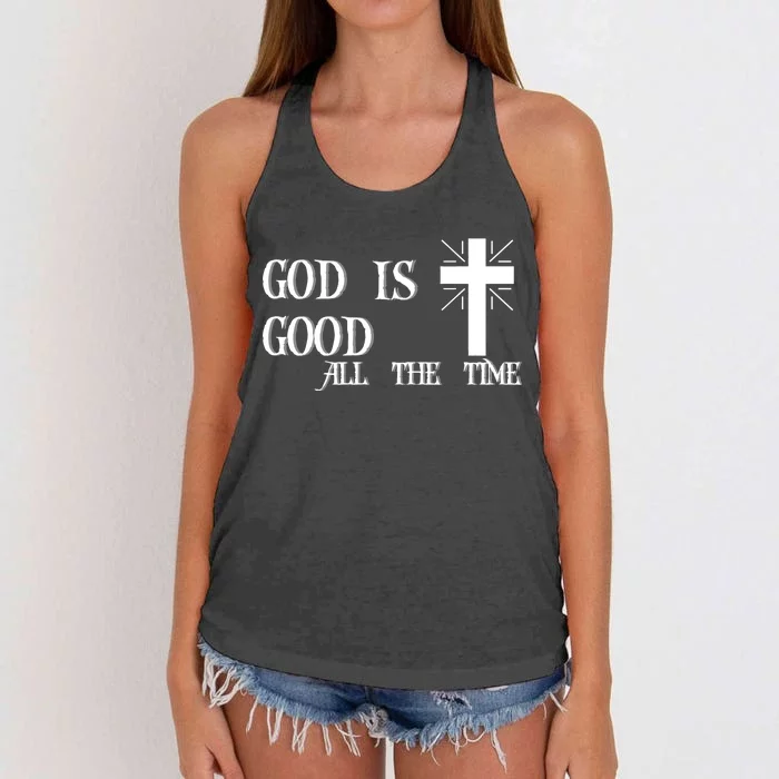 God Is Good All The Time With Cross Women's Knotted Racerback Tank