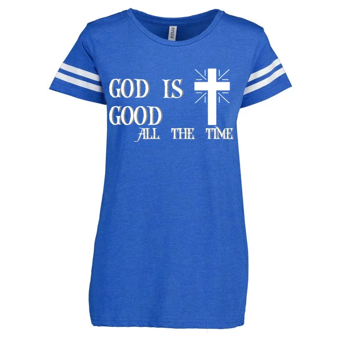 God Is Good All The Time With Cross Enza Ladies Jersey Football T-Shirt