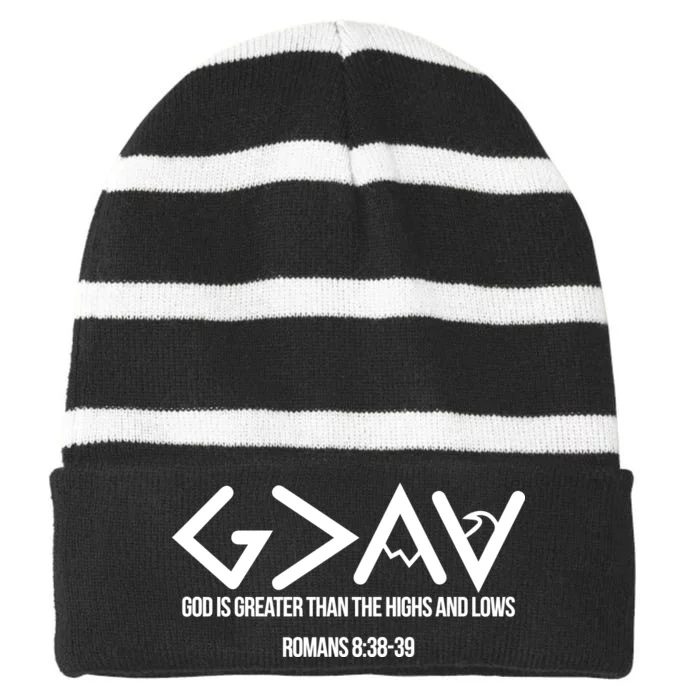 God Is Greater Romans 3:38 Striped Beanie with Solid Band