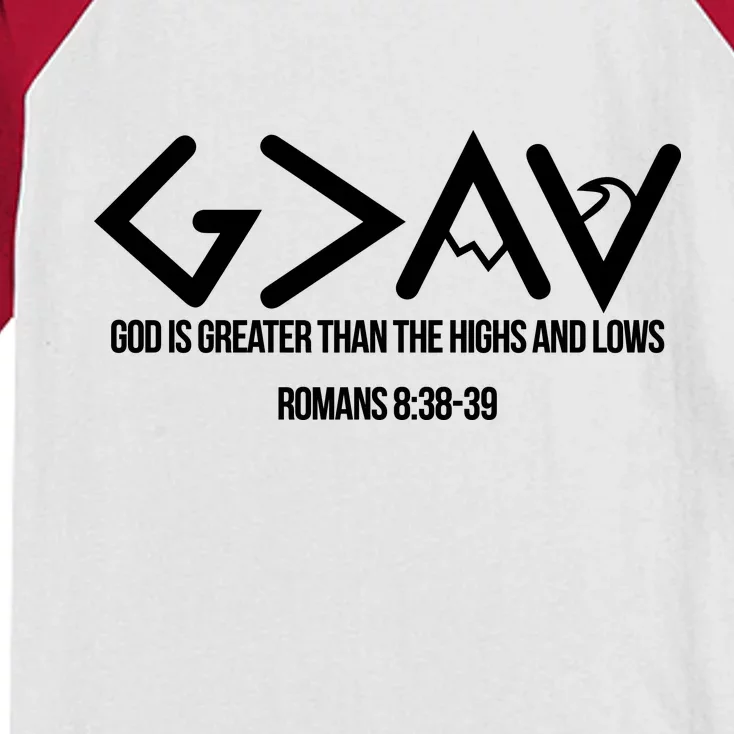 God Is Greater Romans 3:38 Kids Colorblock Raglan Jersey