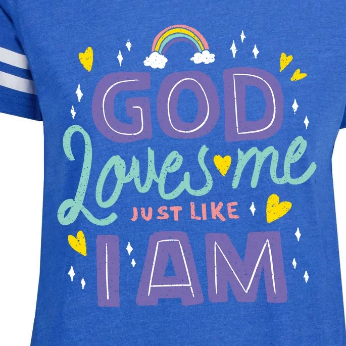 God Loves Me Just Like I Am Enza Ladies Jersey Football T-Shirt