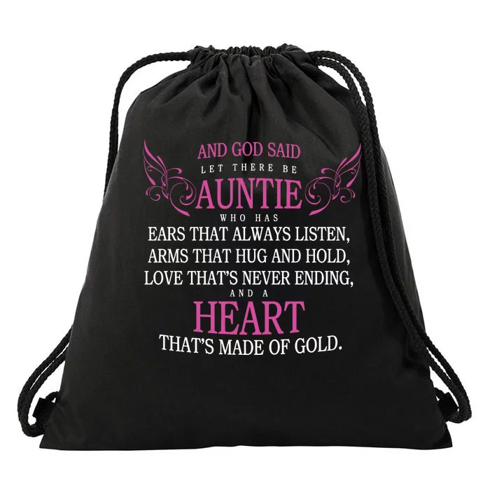 God Said Let There Be Auntie Drawstring Bag