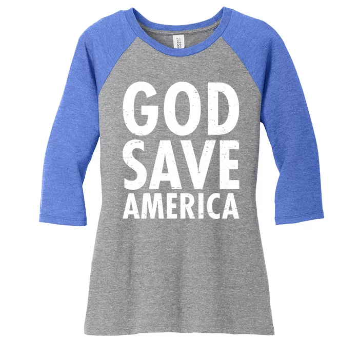 God Save America USA Religious Women's Tri-Blend 3/4-Sleeve Raglan Shirt