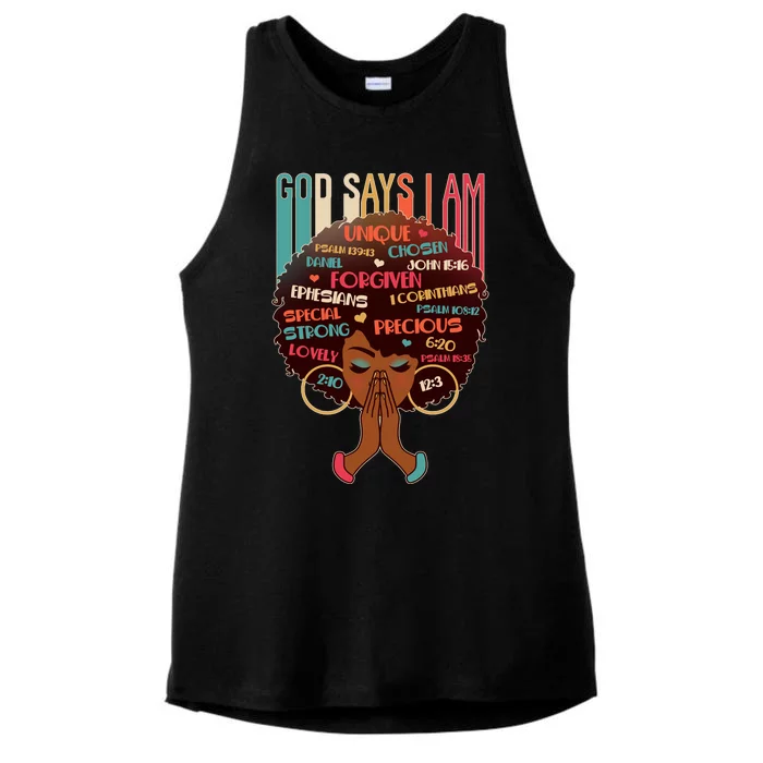 God Says I Am Praying Black Woman Ladies Tri-Blend Wicking Tank