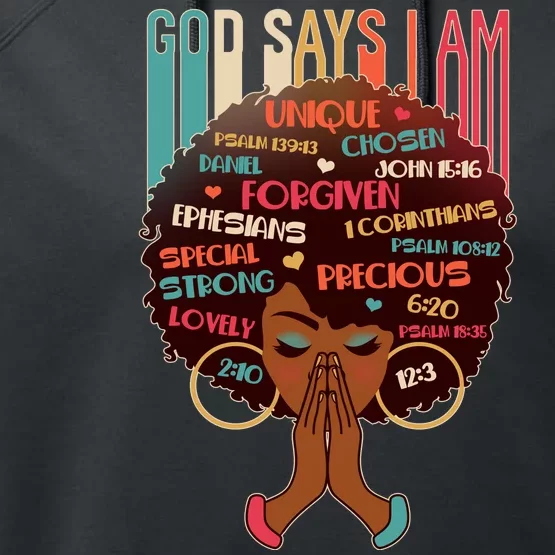 God Says I Am Praying Black Woman Performance Fleece Hoodie