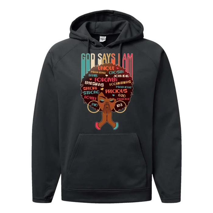 God Says I Am Praying Black Woman Performance Fleece Hoodie