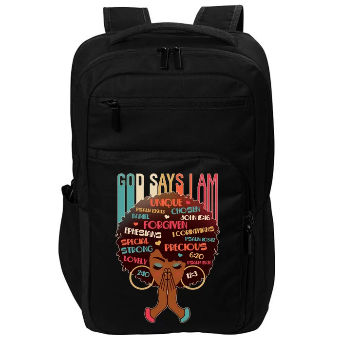 God Says I Am Praying Black Woman Impact Tech Backpack