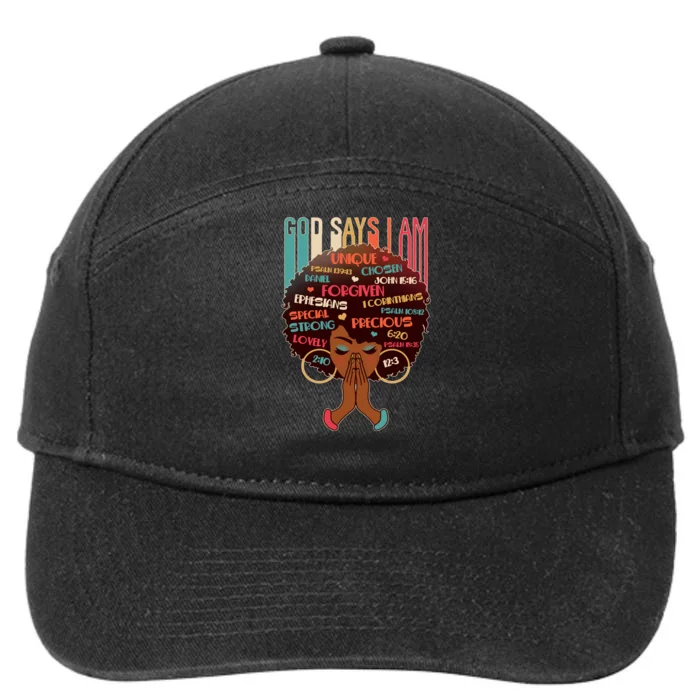 God Says I Am Praying Black Woman 7-Panel Snapback Hat