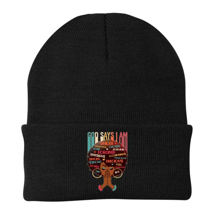 God Says I Am Praying Black Woman Knit Cap Winter Beanie