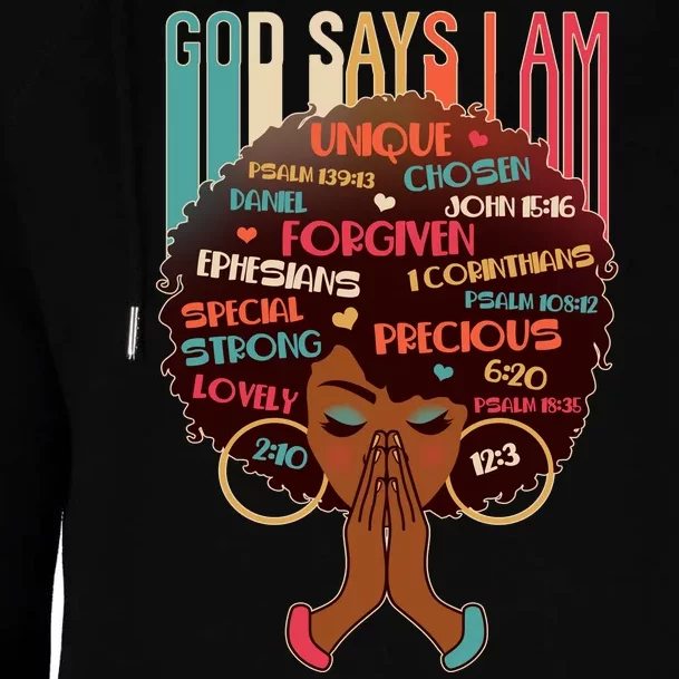 God Says I Am Praying Black Woman Womens Funnel Neck Pullover Hood