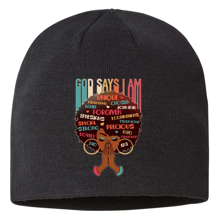 God Says I Am Praying Black Woman 8 1/2in Sustainable Knit Beanie