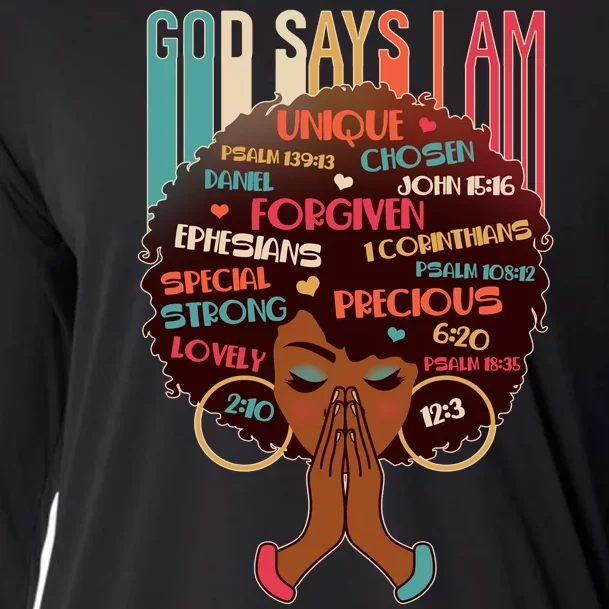 God Says I Am Praying Black Woman Cooling Performance Long Sleeve Crew