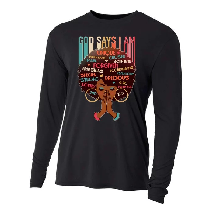 God Says I Am Praying Black Woman Cooling Performance Long Sleeve Crew