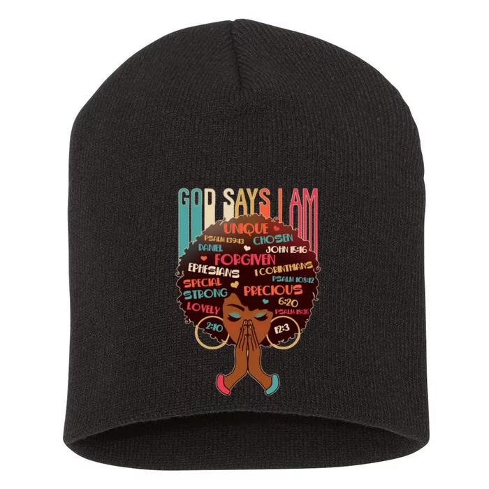 God Says I Am Praying Black Woman Short Acrylic Beanie