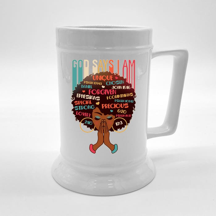 God Says I Am Praying Black Woman Front & Back Beer Stein