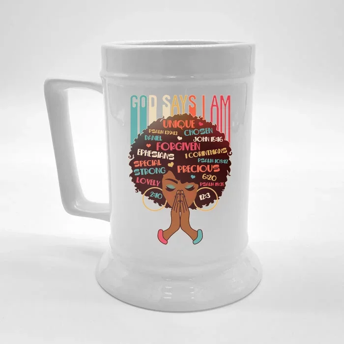 God Says I Am Praying Black Woman Front & Back Beer Stein