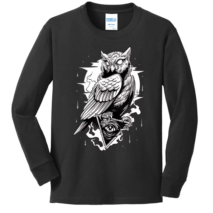 Goth Owl Design, Spooky Owl Design, Cool Owl, Owl Kids Long Sleeve Shirt