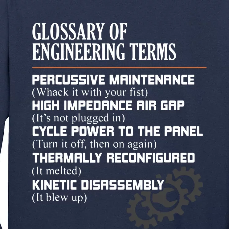 Glossary Of Engineering Terms Funny Engineer Definitions Tall Long Sleeve T-Shirt