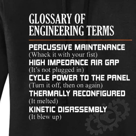 Glossary Of Engineering Terms Funny Engineer Definitions Women's Pullover Hoodie