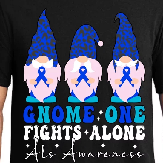 Gnome One Fights Alone Als Awareness Month Warrior Ribbon Gift Pajama Set